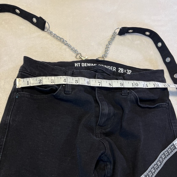 Stylish Black Chain-Accent Straight Leg Jeans - Picture 3 of 5